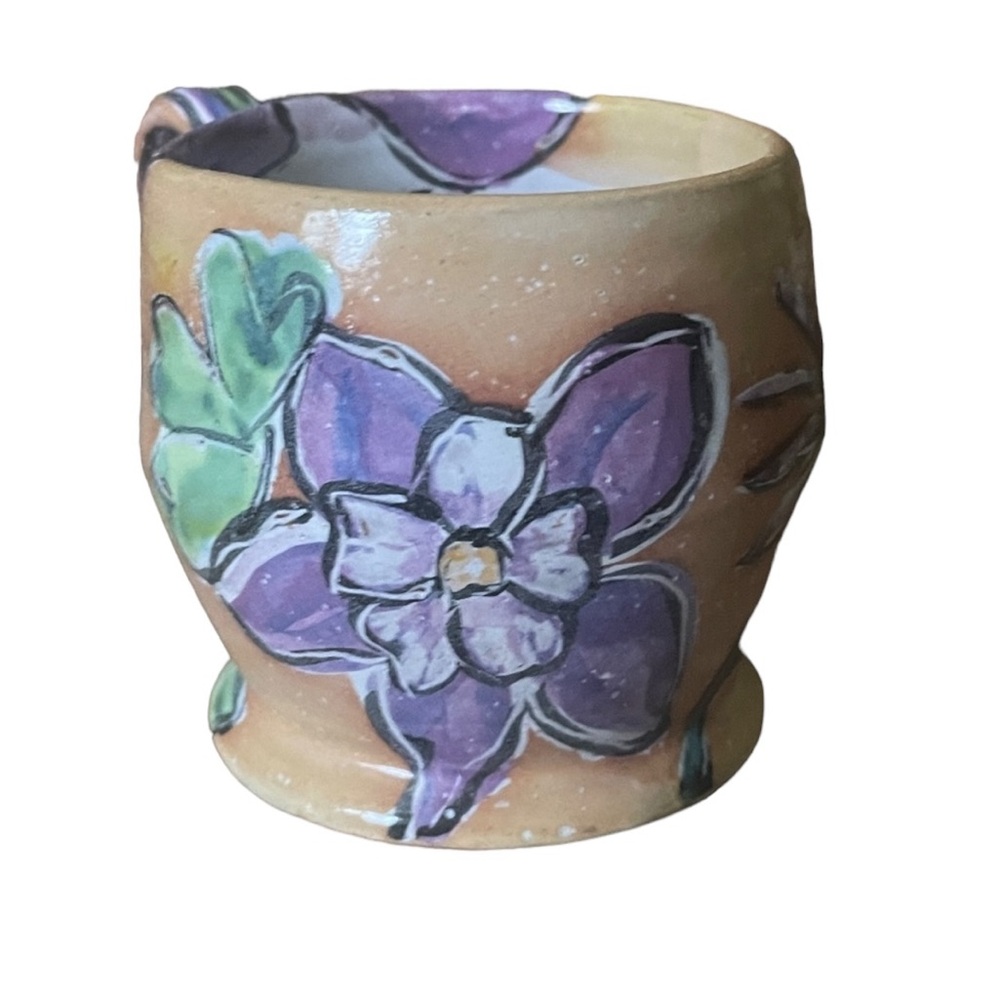 Studio Pottery Purple Flower Mug.